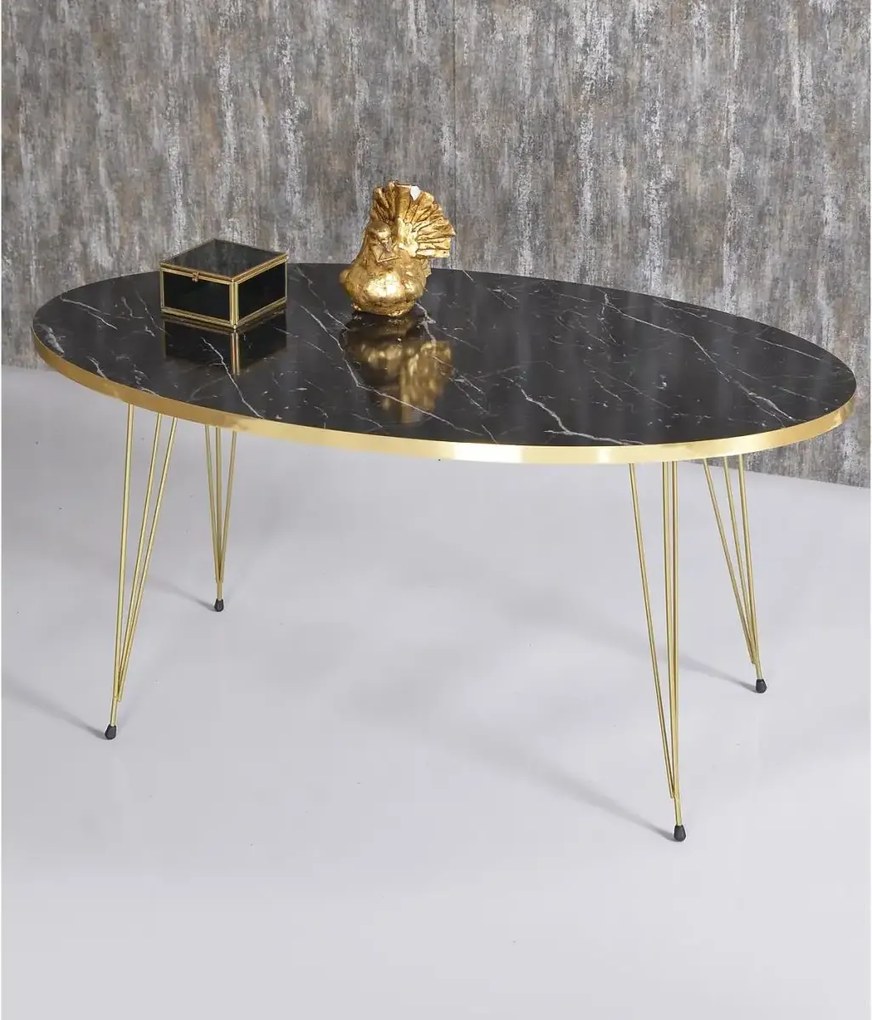 Măsuță de cafea ovală neagră, 90x50x43 cm, 20126