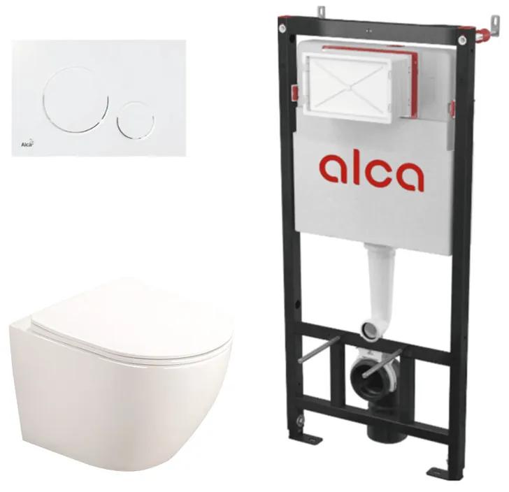 Set complet vas WC suspendat Fluminia, Alfonzo, alb, cu rezervor Alca și clapetă albă