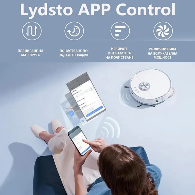 Robot aspirator Xiaomi Lydsto W2, 50W, 5000 Pa, 0.35 L, Statie autogolire, Wi-Fi, Sistem anti-cadere, Functie de programare, HEPA, Alb