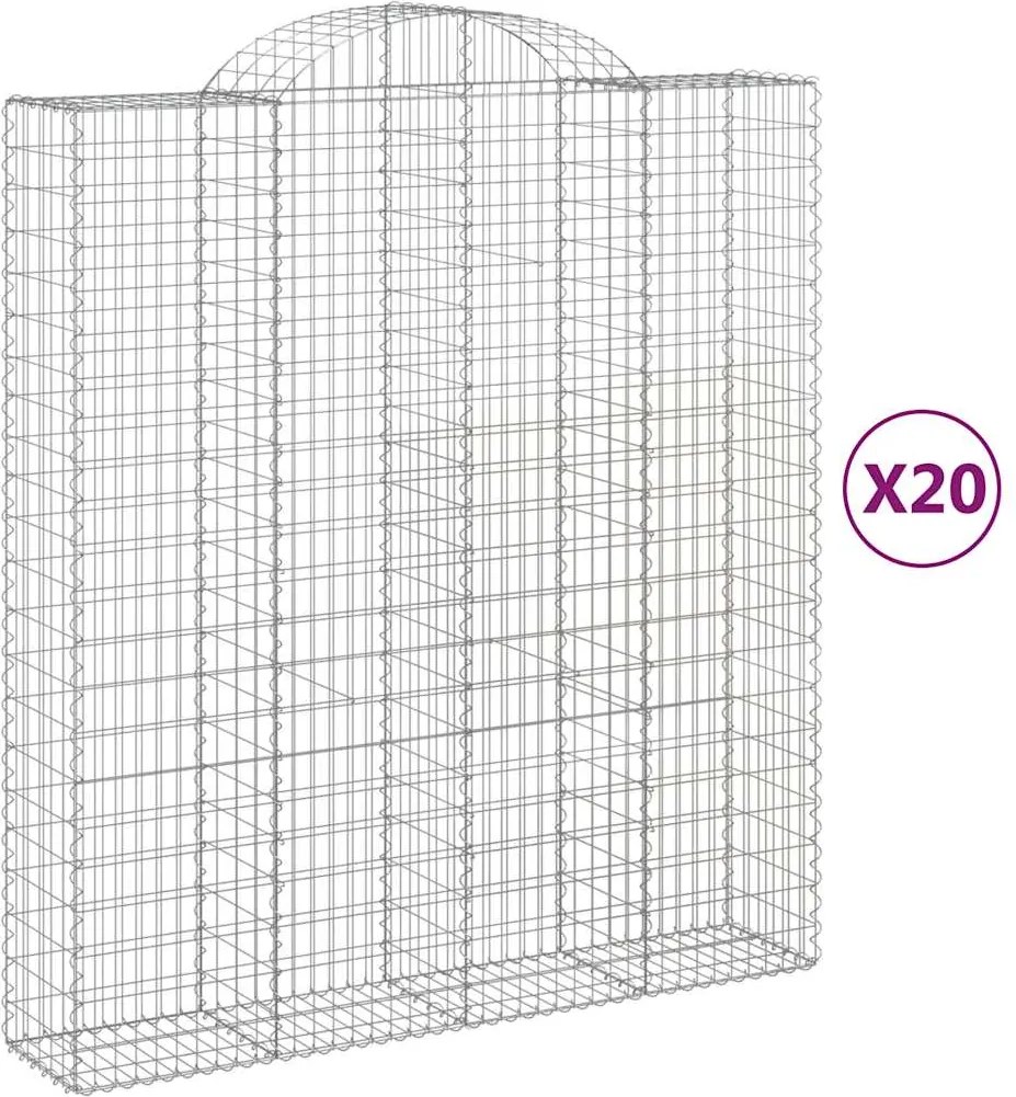 vidaXL Coșuri gabion arcuite, 20 buc 200x50x220/240cm, fier galvanizat