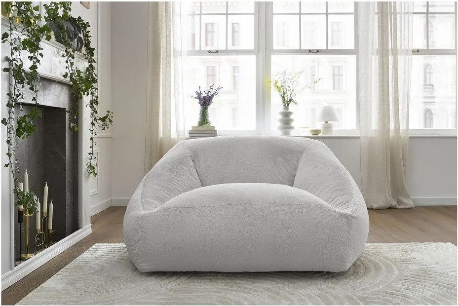 Fotoliu bean bag gri deschis cu tapițerie din blană artificială Lilibet – Bobochic Paris