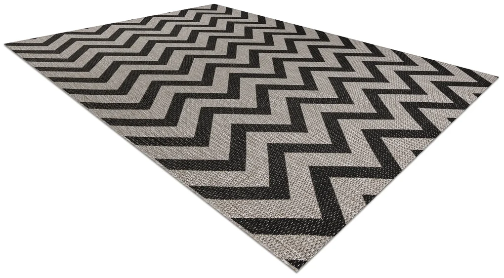 Covor sisal Floorlux 20340 argint si negru Zig Zag