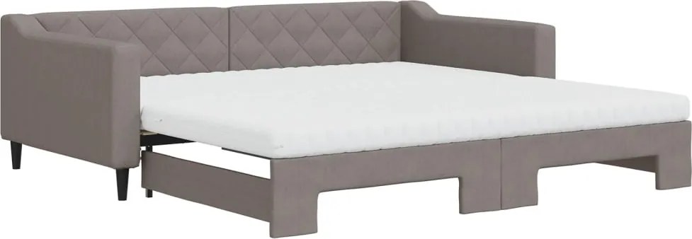 vidaXL Pat de zi cu extensie și saltele, gri taupe, 100x200 cm, textil