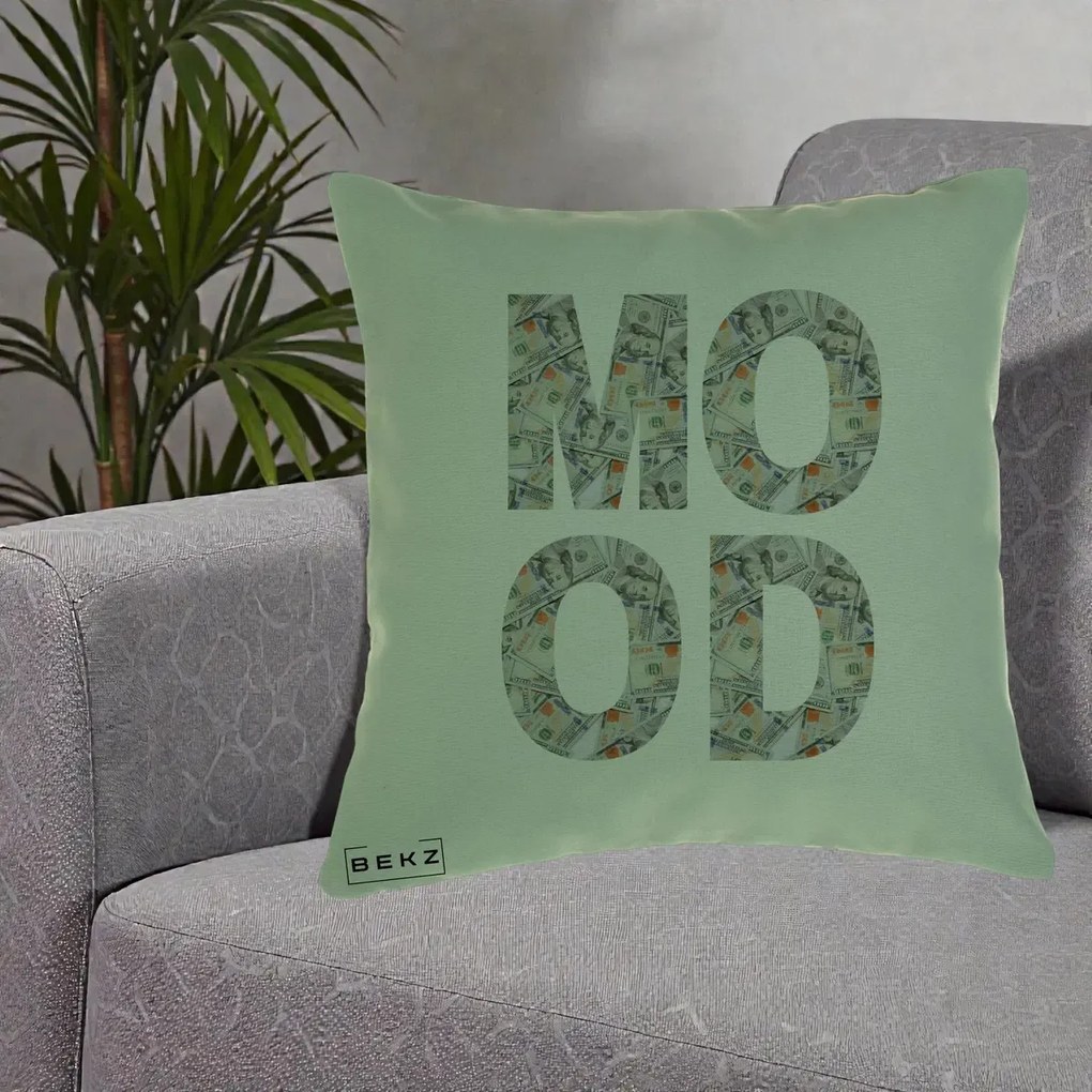 Perna Decorativa MOOD Money Grafic Urban, 40x40 cm, Verde, Husa Detasabila, Perna Inclusa, BEKZ®