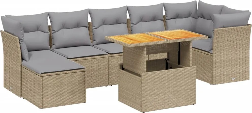 vidaXL Set canapele de grădină, 8 piese, cu perne, bej, poliratan