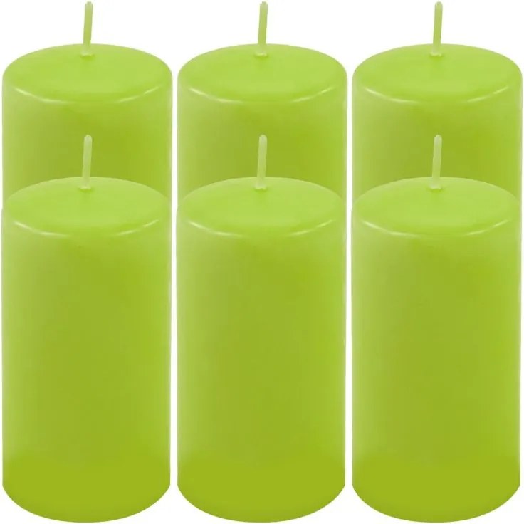 Set de lumânări pilon, 11,5 cm, Ø 6 cm, verde deschis, 6 buc