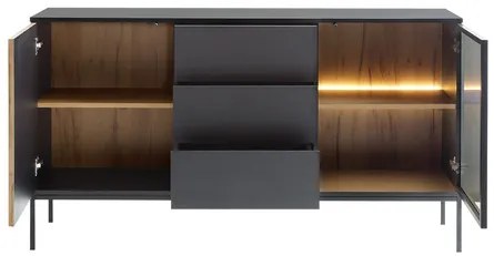 Vitrină Dernas KSZ154 (Negru grafit + Stejar wotan) (cu iluminat LED galben). 1106293