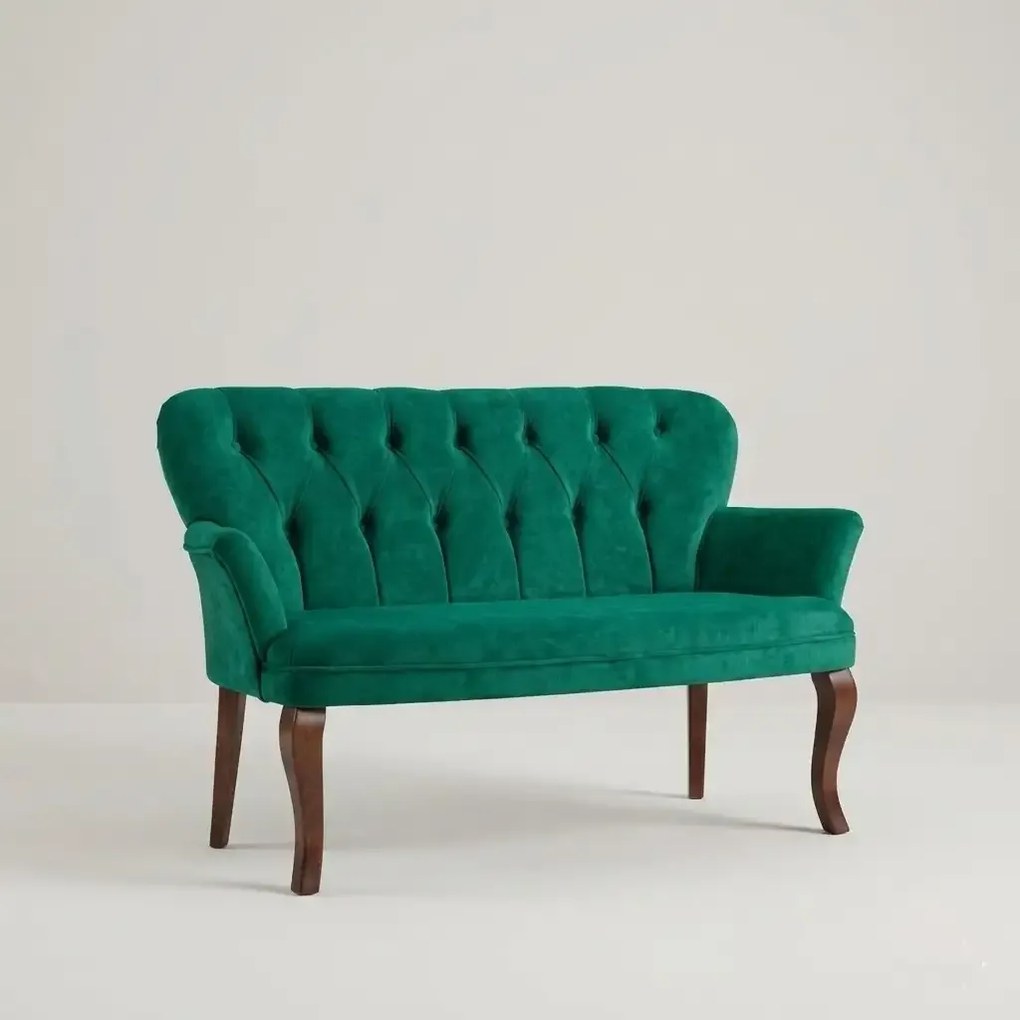 Canapea 2 persoane verde catifelat Homs textil cu picioare lemn