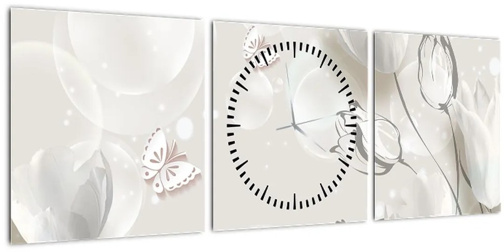 Tablou - Lalele între bule (cu ceas) (90x30 cm)