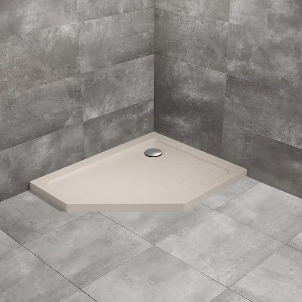 Cadita dus pentagonala Radaway Doros PT E Stone 100x90 cm acril casmir dreapta