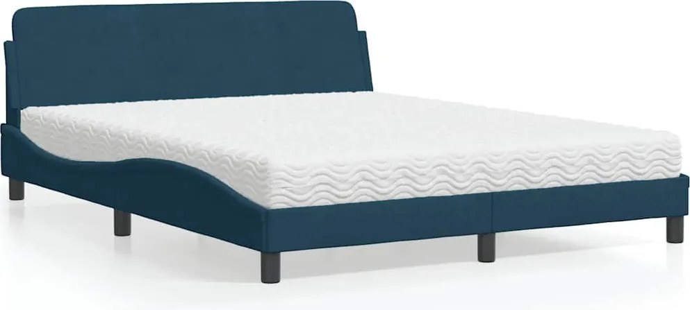 vidaXL Pat cu saltea, Dover, albastru, 160x200 cm, catifea