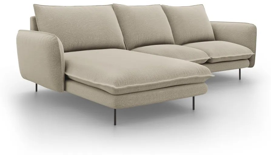 Coltar tapitat Vienna 5 locuri picioare negre – L255 x l170 x h95