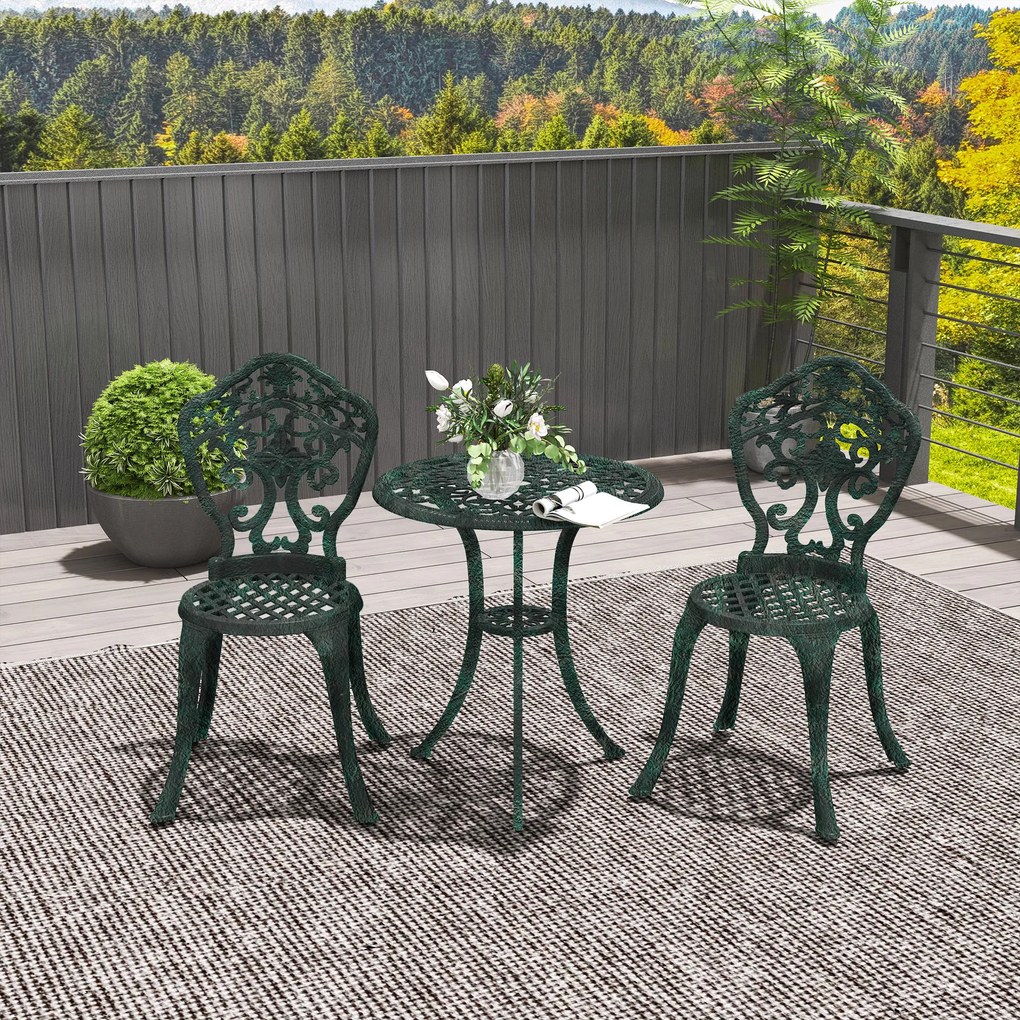 Outsunny Set bistrot pentru grădină din aluminiu, mobilier grădină 3 piese 2 scaune + masă rotundă imitație fier forjat | Aosom Romania