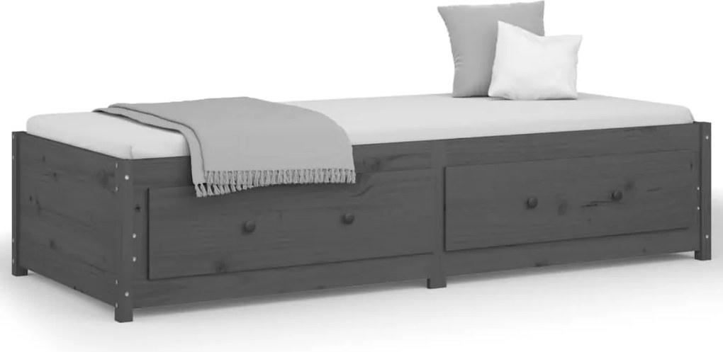 vidaXL Pat de zi, gri, 90x200 cm, lemn masiv de pin