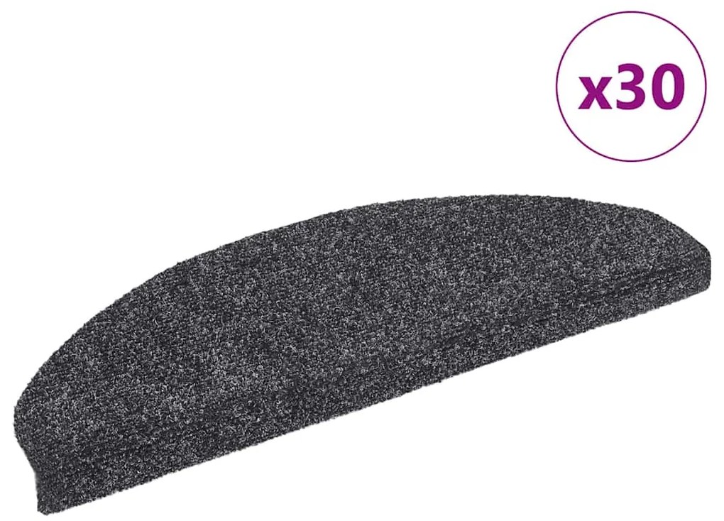 vidaXL Covorașe autoadezive pentru scări, 30 buc., 65x21x4 cm, gri închis, semirotunde, mari