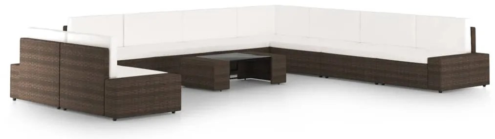 vidaXL Set mobilier de grădină cu perne, 10 piese, maro, poliratan