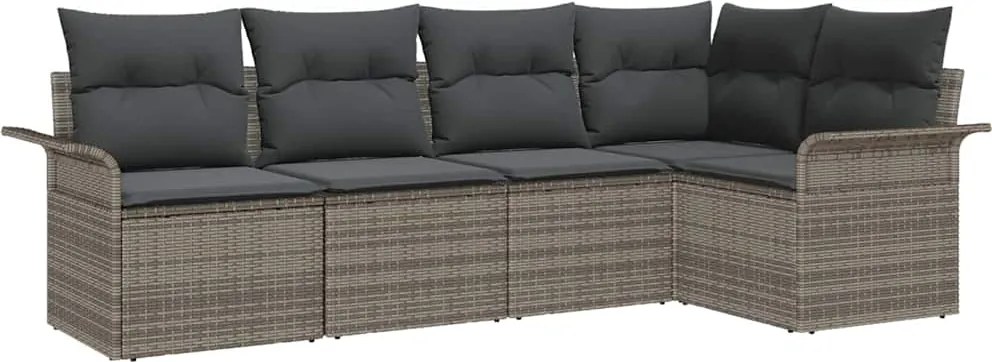 vidaXL Set de canapele pentru grădină cu pernă 5 pcs Gri poliratan