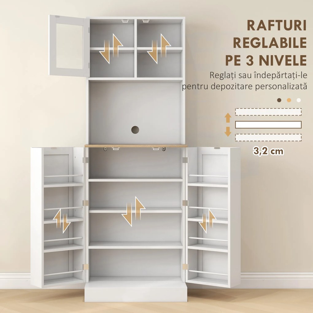 HOMCOM Mobilier Bufet Bucătărie pentru Cuptor cu Microunde cu Rafturi și Suport Condimente Alb | Aosom Romania