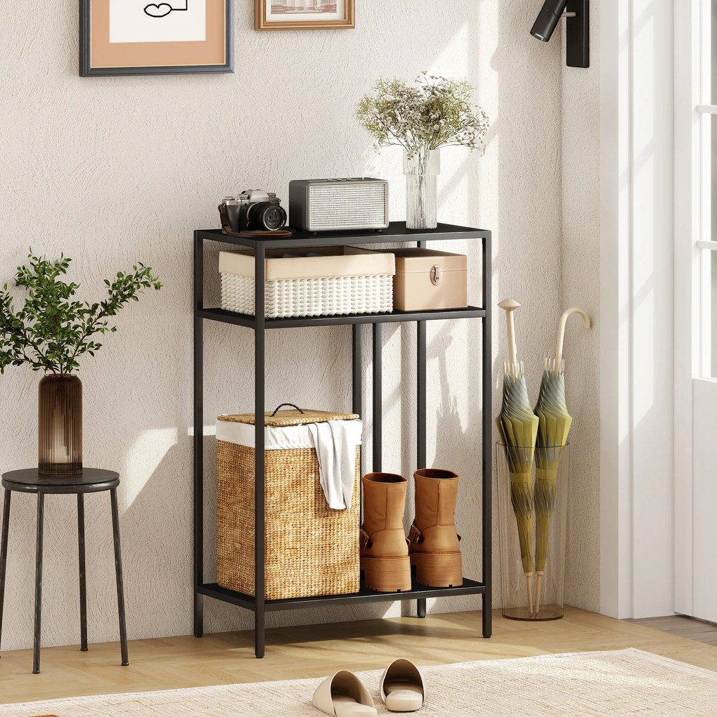 HOMCOM Consolă cu Rafturi Deschise pe 3 Niveluri, din Oțel, 55x30x85 cm, Negru | Aosom Romania
