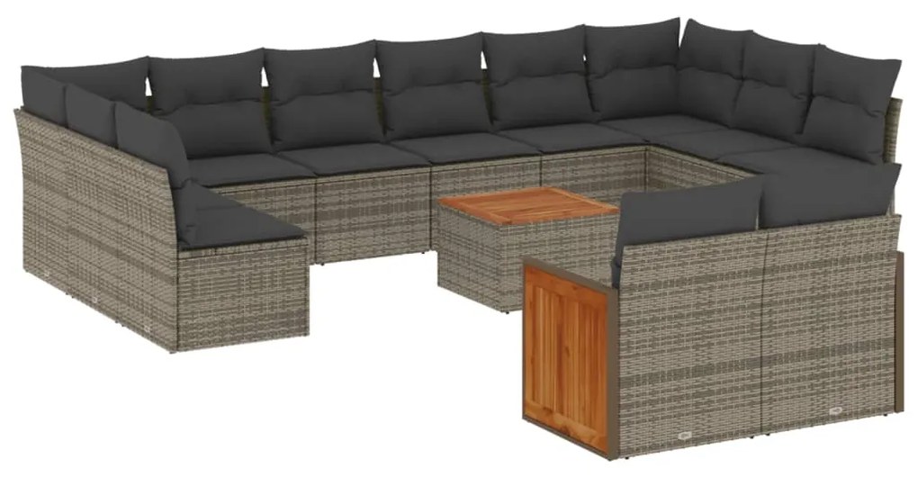 3228132 vidaXL Set mobilier de grădină cu perne, 13 piese, gri, poliratan