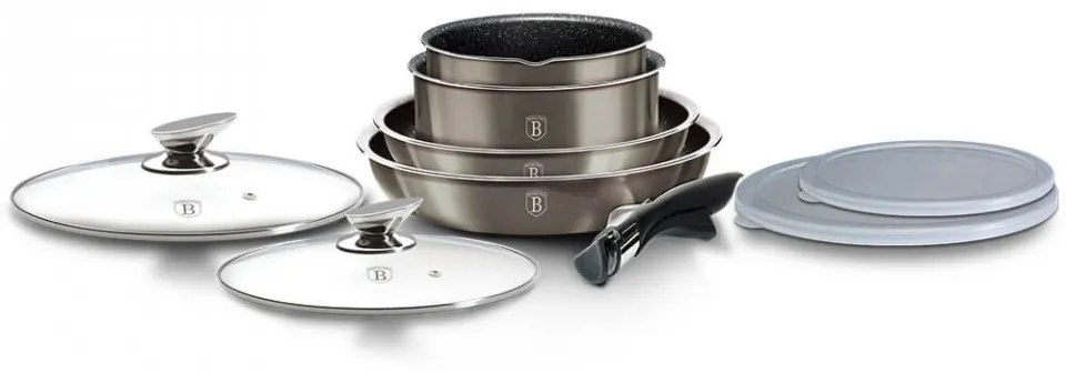 Set oale si tigai marmorate cu maner detasabil (9 piese) din aluminiu forjat Carbon Metallic Line Berlinger Haus BH 6148