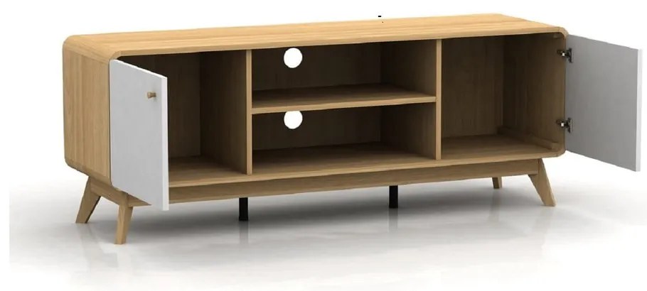 Masă TV albă/în culoare naturală cu aspect de lemn de stejar 140x53 cm Caitlin – Støraa