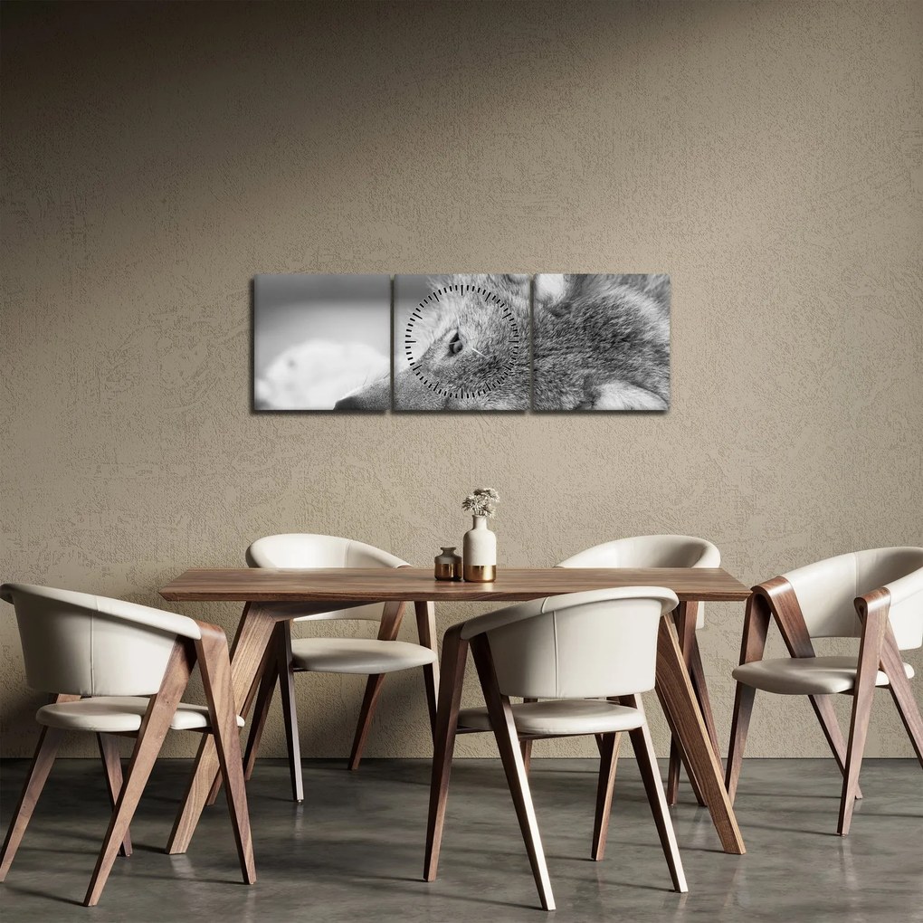 Tablou - Lup,alb-negru (cu ceas) (90x30 cm)