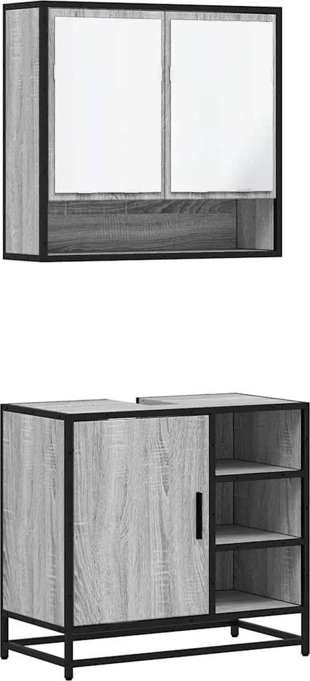 vidaXL Set mobilier de baie, 2 piese, gri sonoma, lemn prelucrat