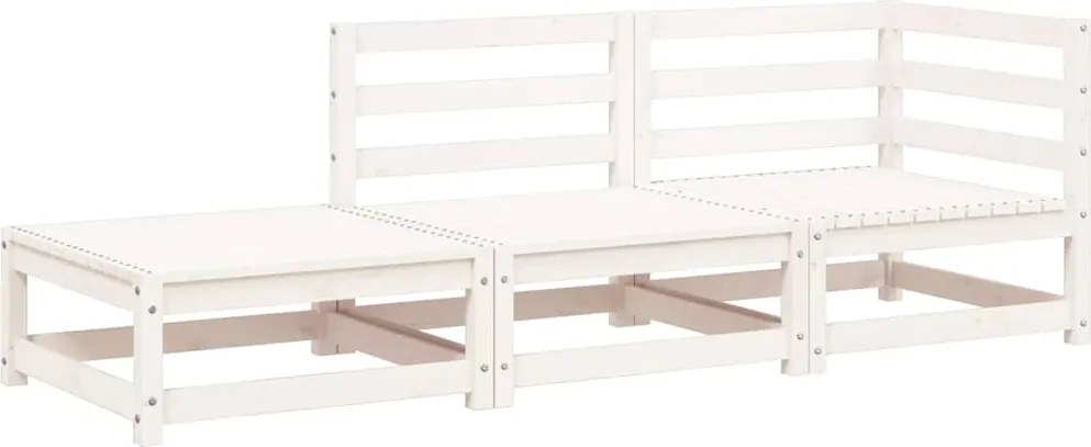 vidaXL Canapea de grădină cu taburet și 2 locuri, alb, lemn masiv pin