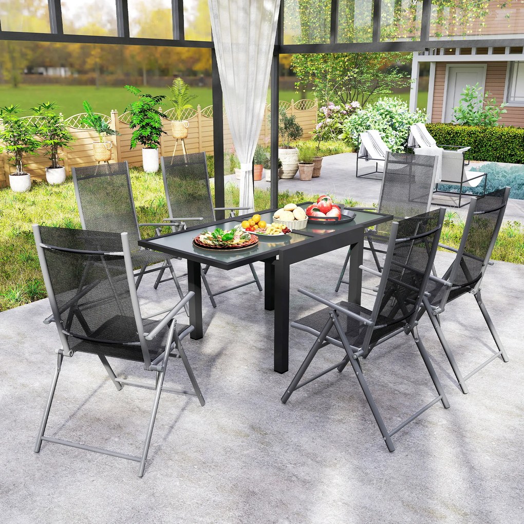 Outsunny Masă de Grădină Extensibilă cu Blat din Sticlă 80-160x80x75 cm Negru | Aosom Romania