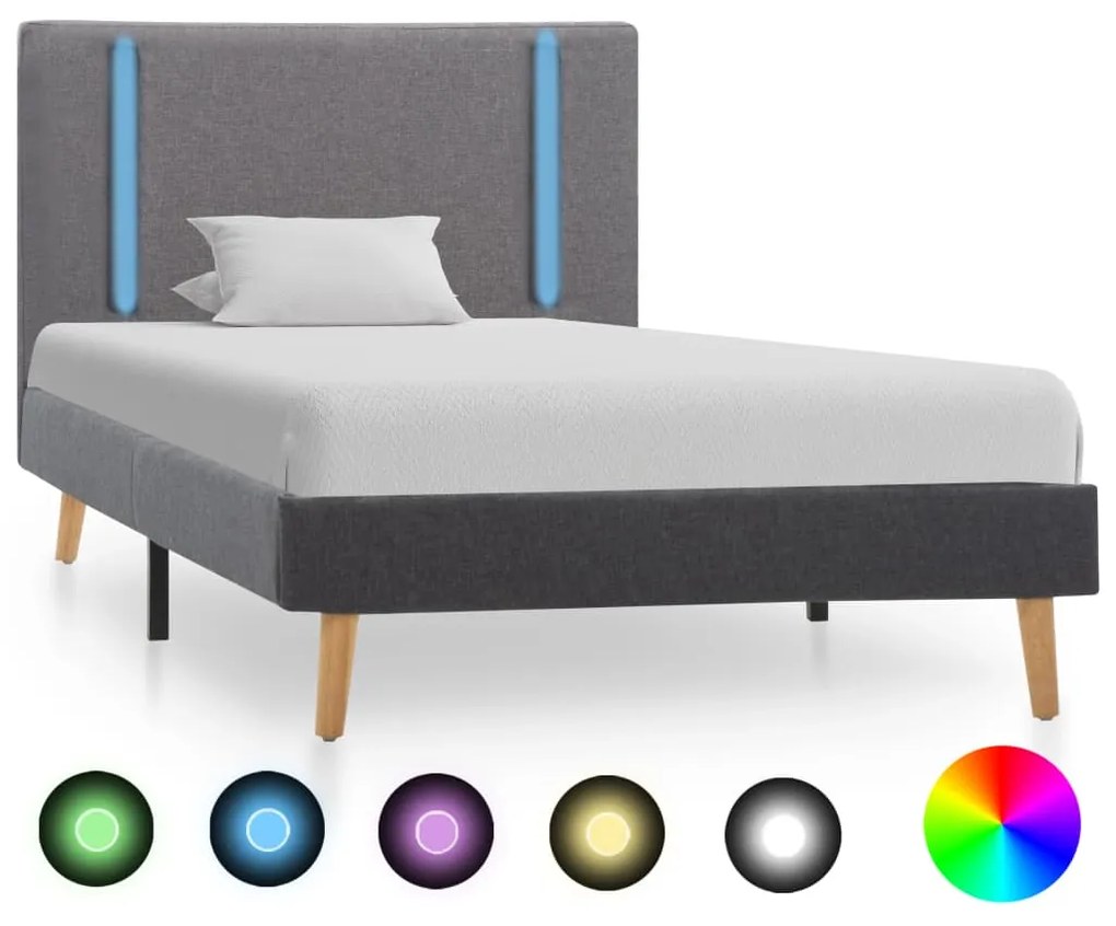 286781 vidaXL Cadru pat cu LED, gri deschis & gri închis, 90x200 cm, textil