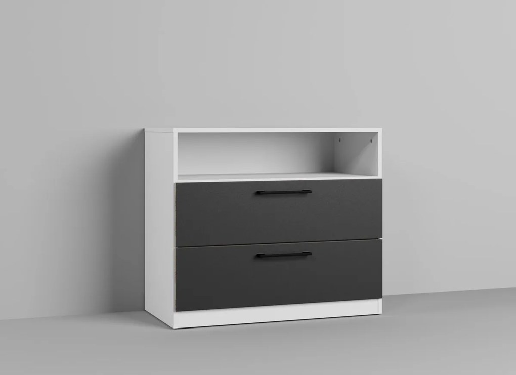 Set Dormitor alb cu gri - Mara - Pat tapitat Configuratia 15