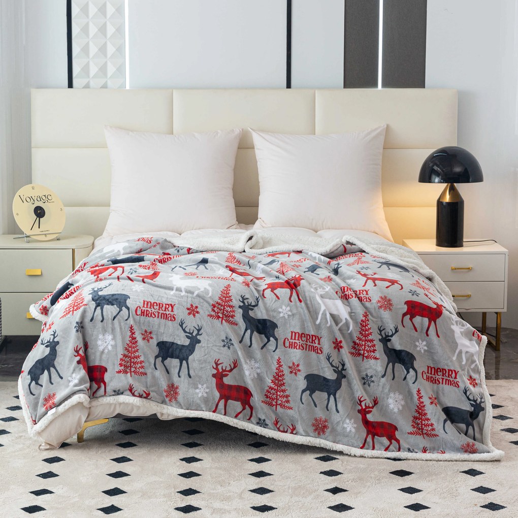 Patura miel din microplus de Craciun CHRISTMAS DEER gri Dimensiune: 160 x 200 cm