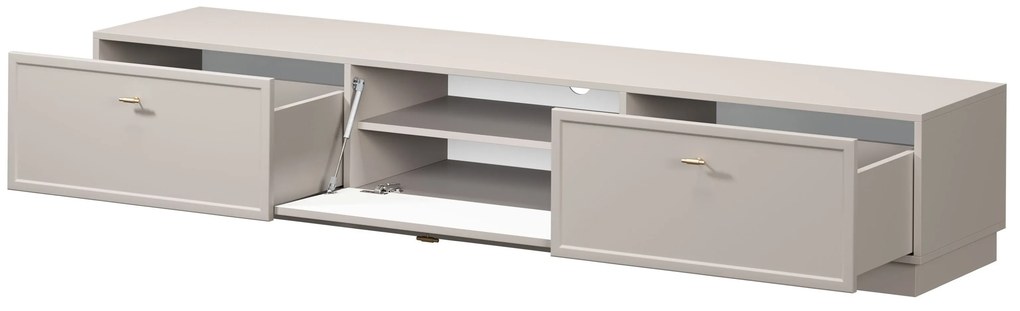 Comodă TV cu sertare Lorini 200 cm - cașmir / mânere aurii T-bar