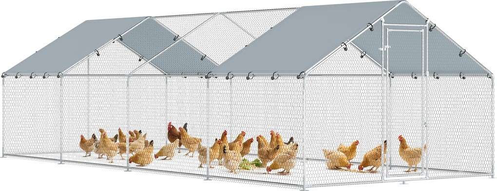 PawHut Coteț de Exterior Mare din Oțel Galvanizat 6,8x3x1,9 m 20,4 m² cu Acoperire Din Țesătură Oxford și Încuietoare Argintiu | Aosom Romania