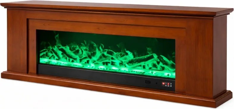 Șemineu electric cu efect LED realist cu 12 culori, Comodă TV, design elegant, control vocal și telecomandă, fără încălzire, 180 cm, Maro