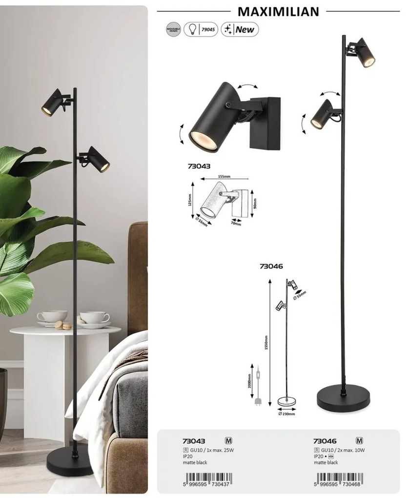 Lampa de podea stil industrial Maximilian 2L