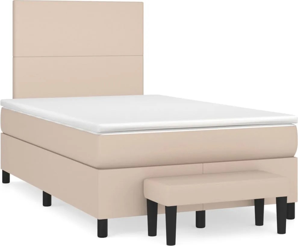 vidaXL Pat box spring cu saltea, cappuccino, 120x200cm piele ecologică