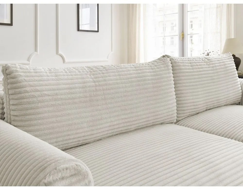 Colțar crem extensibil cu tapițerie din catifea reiată (cu colț pe partea dreaptă) Lucien – Bobochic Paris