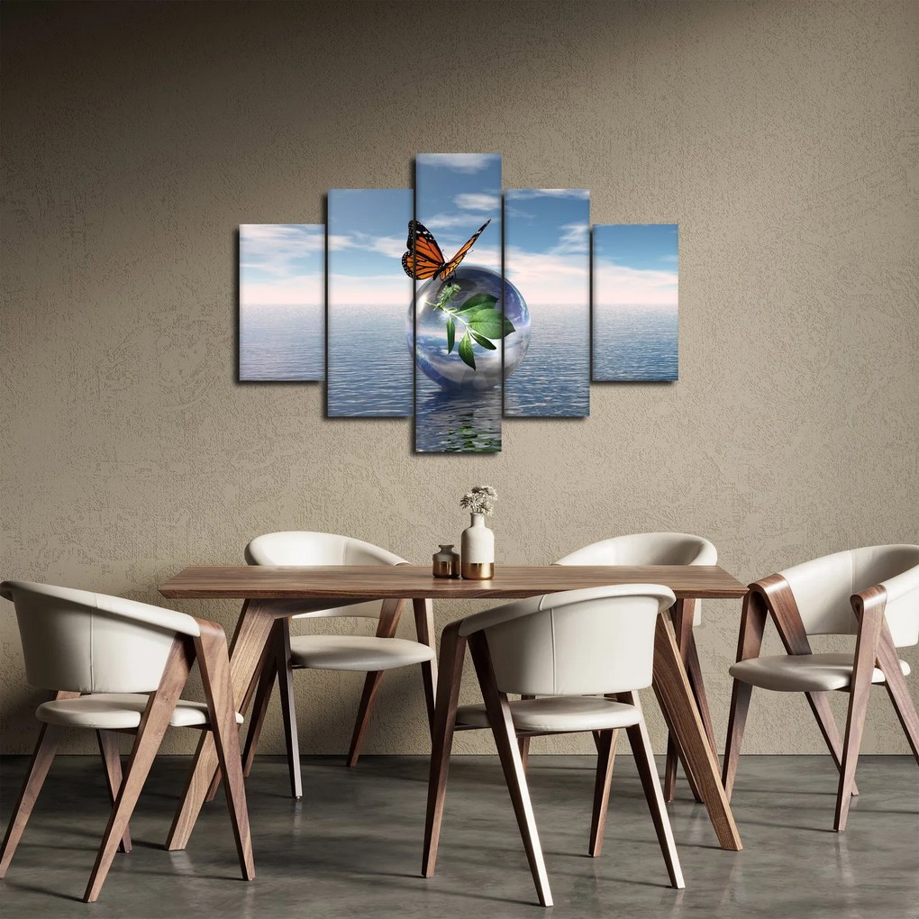 Tablou cu fluture pe bilă din sticlă (150x105 cm)