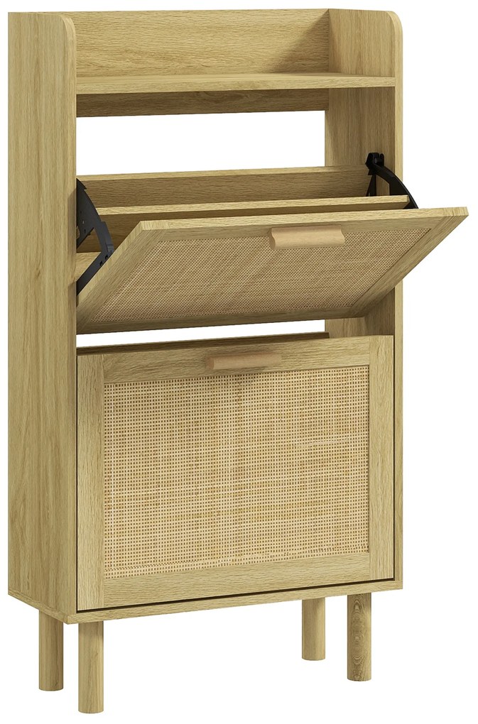 HOMCOM Dulap Pantofi 2 uși batante raft răchită țesută design boem 80L x 24,5l x 110H cm | Aosom Romania