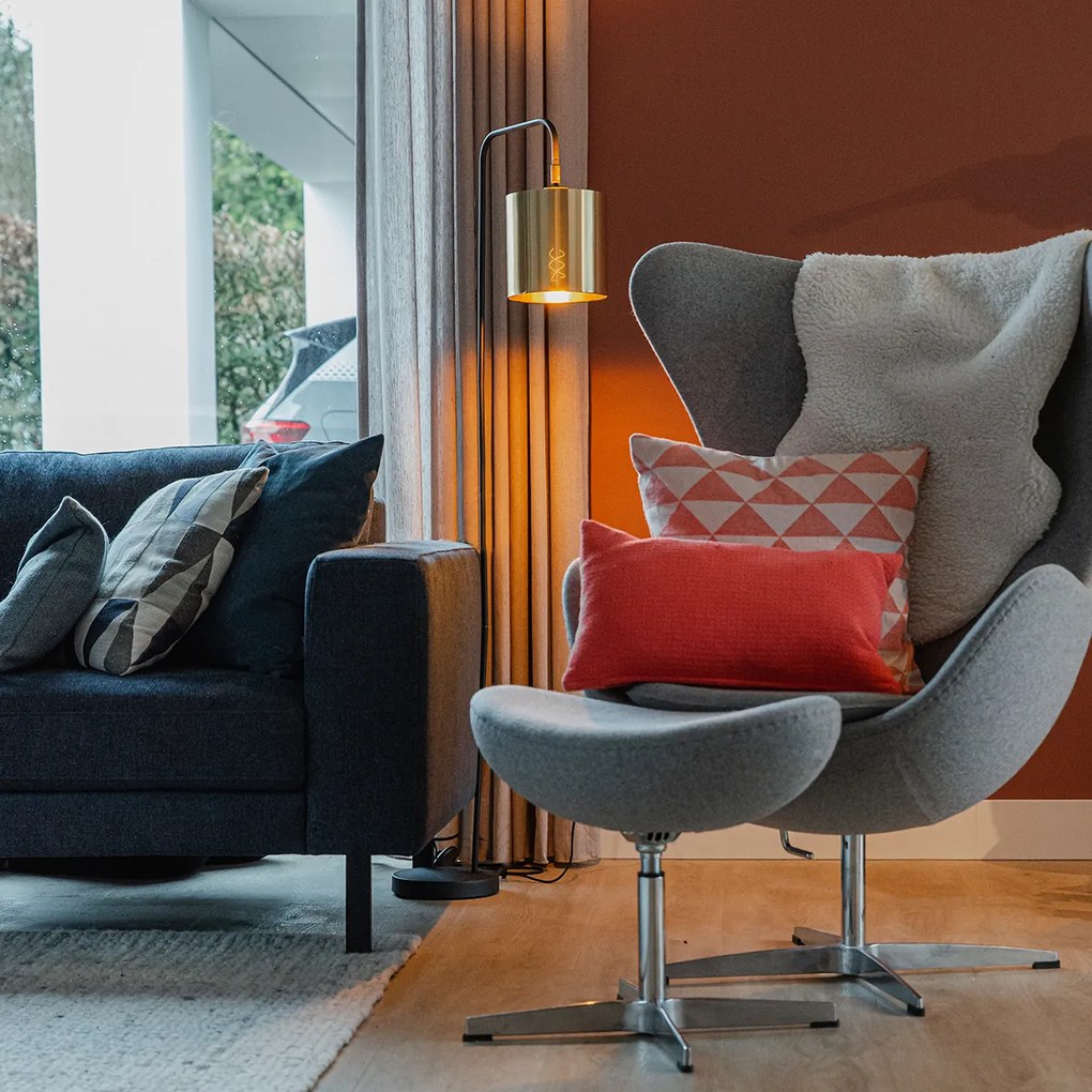 Lampă de podea inteligentă neagră cu auriu, inclusiv Wi-Fi A60 - Lofty