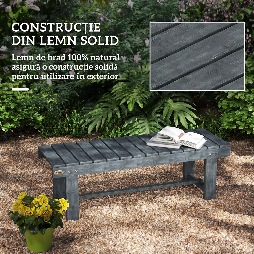 Outsunny Bancă de Grădină cu 2 Locuri, Bancă de Exterior cu Șipci din Lemn de Molid, Stil Country, Perfectă pentru Terasă, Patio sau Curte, Greutate maximă 250 kg, 110x38x35 cm, Gri | Aosom Romania