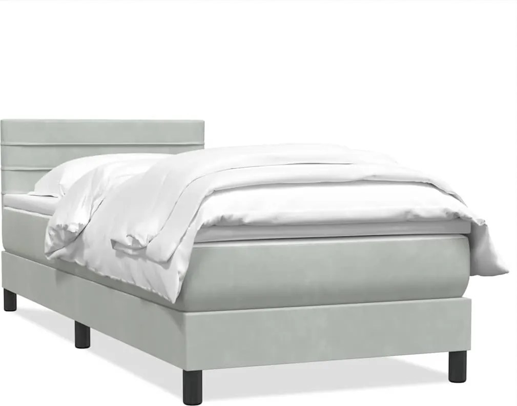 vidaXL Pat box spring cu saltea, gri deschis, 80x210 cm, catifea