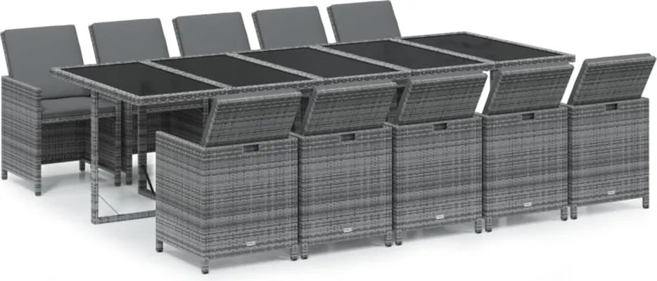 vidaXL Set mobilier de grădină cu perne, 11 piese, gri, poliratan
