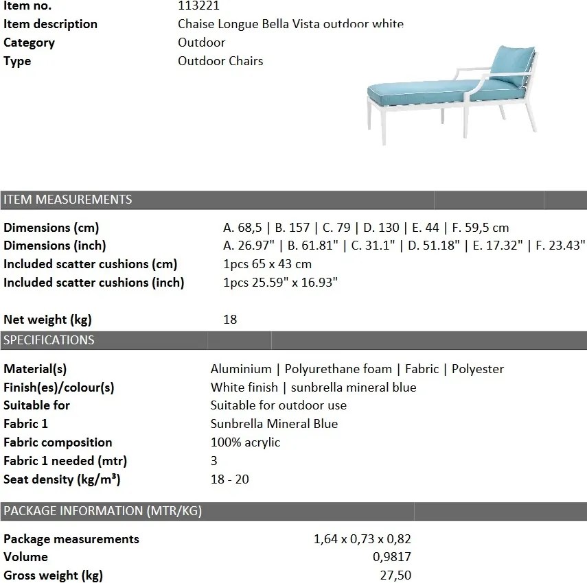 Sezlong pentru interior si exterior Bella Vista, alb 113221 HZ