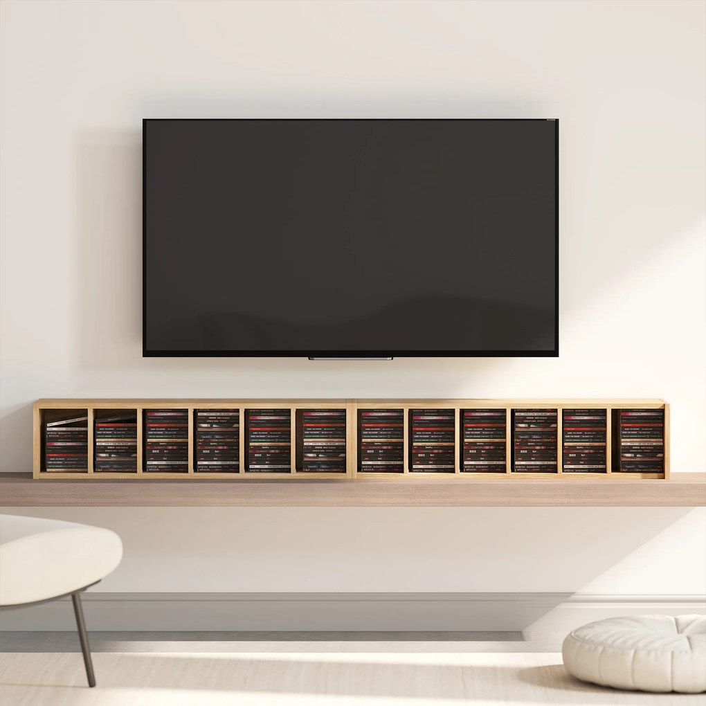 HOMCOM Set de 2 Mobili Suport CD cu Polițe Reglabile, Raft pentru 204 CD-uri Compact, Mobilier cu 12 Compartimente, pentru Living, Dormitor, Birou, 21x22,5x88,5cm, Culoare Lemn | Aosom Romania