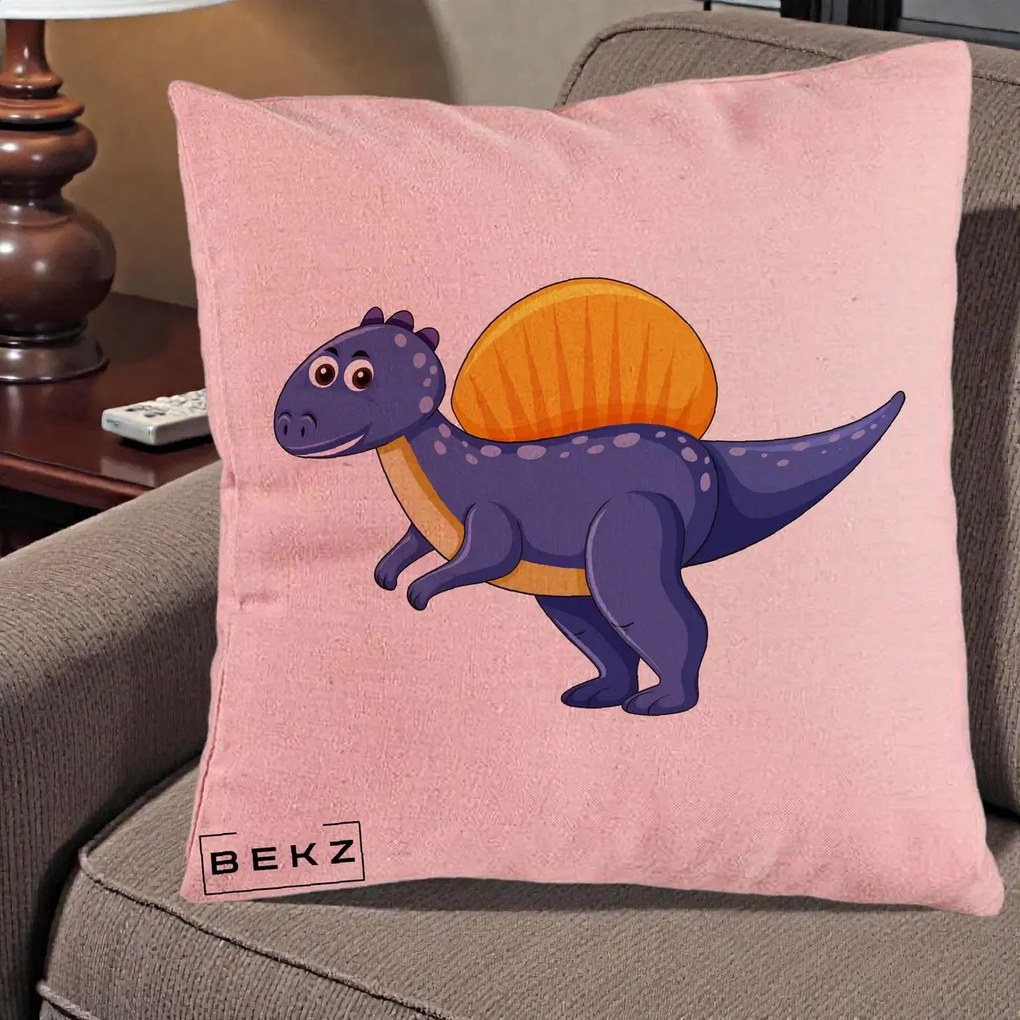Perna Decorativa Spinozaur Kawaii, 40x40 cm, Roz, Husa Detasabila, Perna Inclusa, BEKZ®