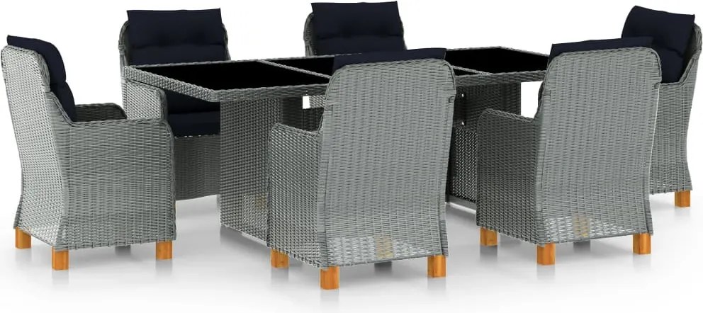 vidaXL Set mobilier de exterior cu perne,7 piese,gri deschis,poliratan