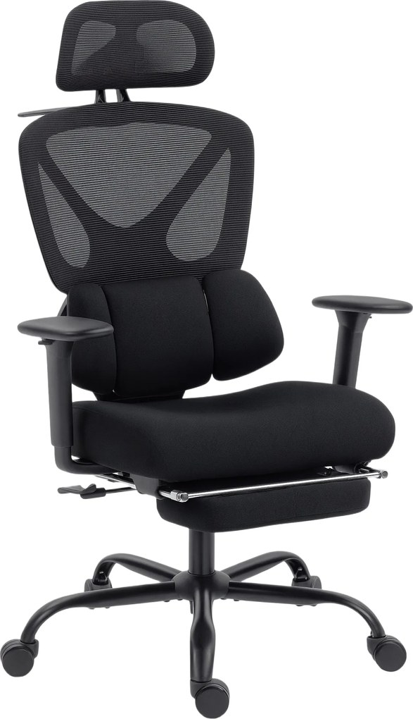 HOMCOM Scaun de birou ergonomic, cu suport lombar dinamic și suport pentru picioare, 73x75x120-128 cm, negru | Aosom Romania